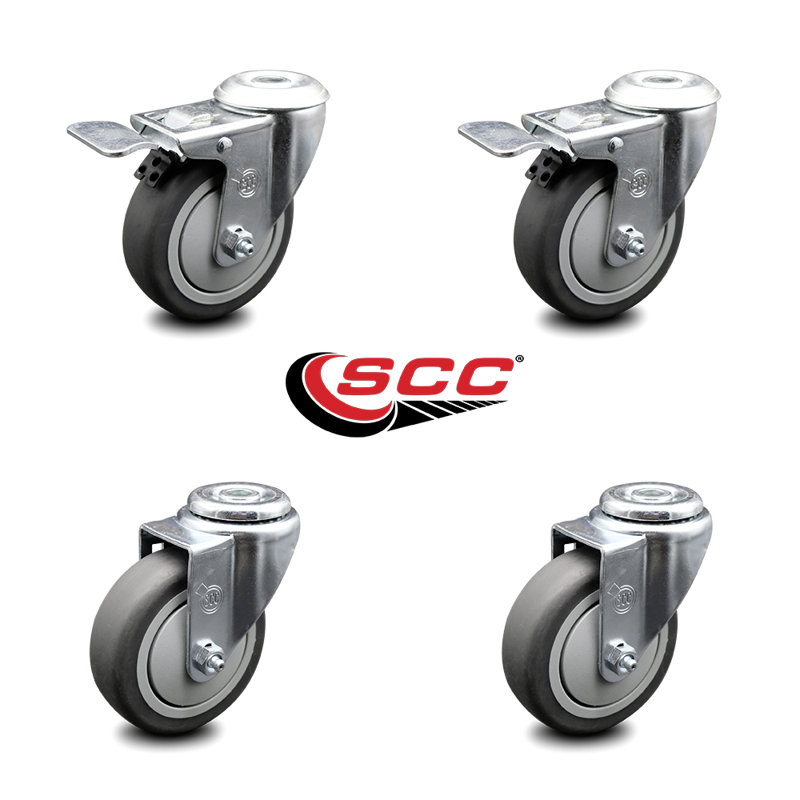 4 Piece Thermoplastic Rubber Caster Set with 2 Total Lock Brakes
