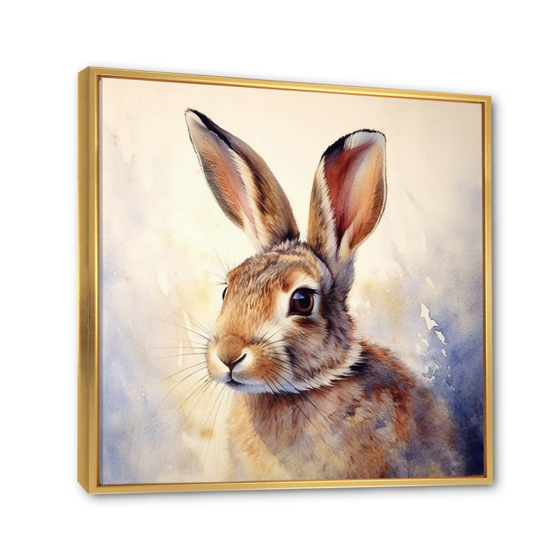 Sweet Rabbit I - impressions sur toile de lapin, Cadre flottant doré, H 16 po x l 16 po x P 1 po