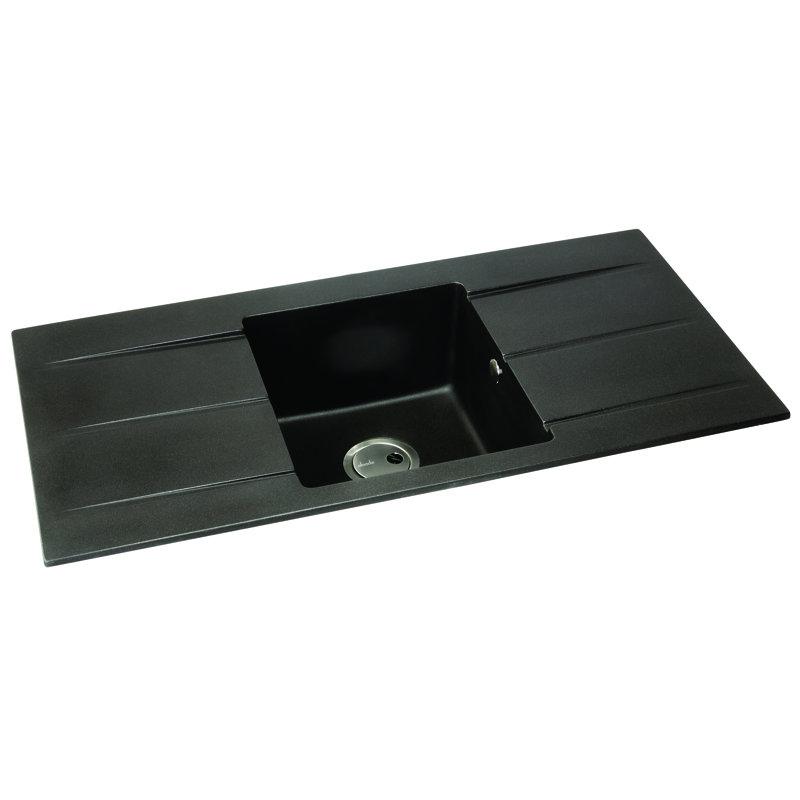 Abode Designs Zero 500mm W Single Bowl Granite Kitchen Sink with 3 Faucet Holes, Black