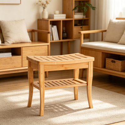 Functional Bench,2-Tier Slatted Shower Bench,Portable Stool