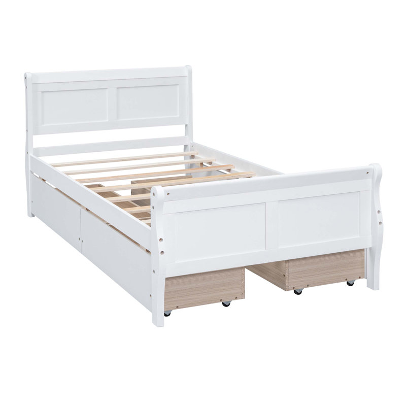 Lit plateforme en bois avec quatre tiroirs pratiques, tête et pied de lit profilés pour une organisation et un style de chambre à coucher améliorés