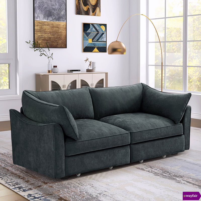 Geneveve 78.7"W Chenille 2 Seater Sofa With Pull out Storage Drawers Under Each Seat, Gray Chenille