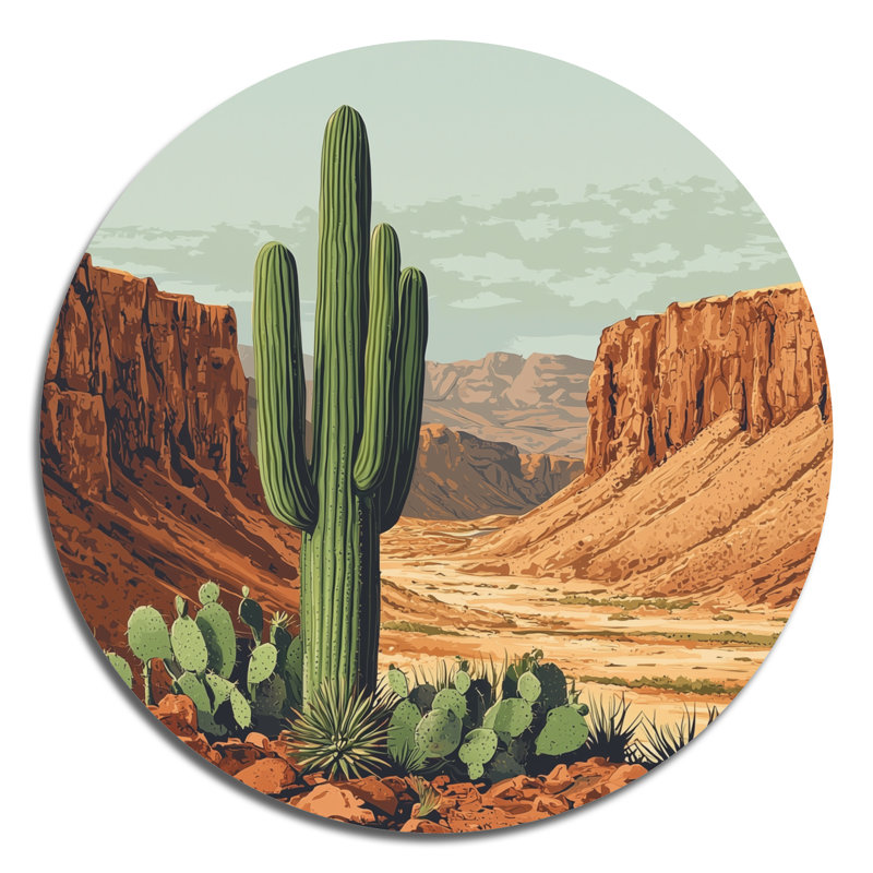 Cactus et le canyon en Arizona II - Cactus rond, impression murale, H 16 po x l 16 po
