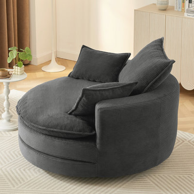 360° Swivel Sofa Chair Accent Barrel Chair 57.5"  Swivel Round Chair with Dual-layer Cushion Design and 3 Removable Pillows for Living Room, Bedroom, Office and Hotel, Black