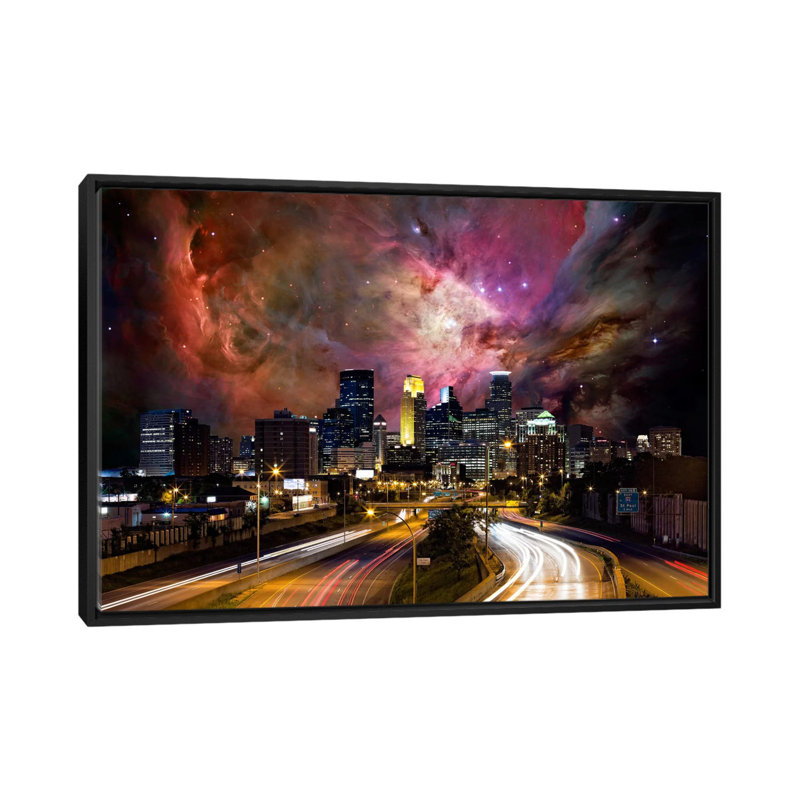 Minneapolis, Minnesota Orion Nebula Skyline, Black Frame, No Matte, 40" H x 60" W x  1.5" D