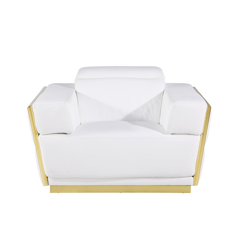 Chaise en cuir Hadice, Or, Cuir véritable blanc