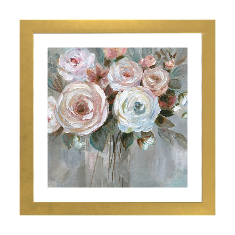 «Bouquet In Blush» par Nan - impression, Encadrement doré, H 16 po x l 16 po x P 1 po