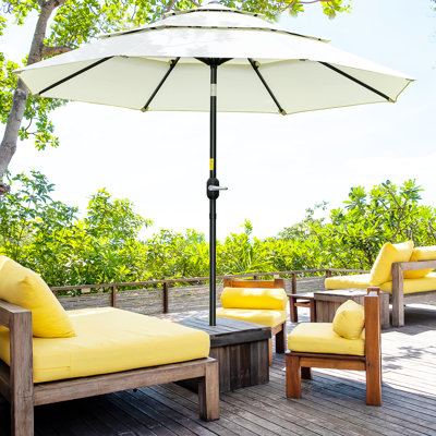 Parasol d'extérieur 9 pi 3 po beige Manivelle et bouton-poussoir inclinable pour éviter les tracas. Abat-jour pour terrasse, jardin, pelouse. Housse, parasol ventilé de satisfaction à long terme, beige - marché avec manivelle, pelouse