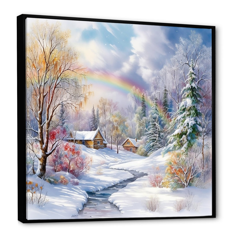 " Rainbow Winter Scenery ", 30" H x 30" W x 1" D, Black Floater Framed