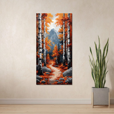  Art mural d'automne bouleau d'automne, art mural petit paysage vertical et sentier de forêt, décoration murale de montagnes naturelles pour le salon, photo de tremble moderne pour le couloir de la maison 12 x 24 po