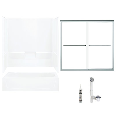 Ensemble de baignoire et douche rectangulaire sans cadre de 60 po x H 75,75 po avec porte-serviettes et base inclus