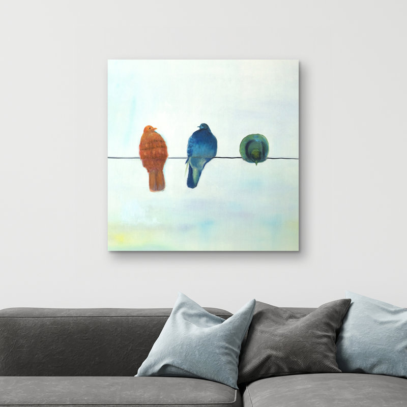 Perched abstract birds - 32"x32" art on canvas