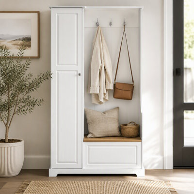 Stylish Design Hall Tree with Flip-Up Bench, Minimalist Hallway Shoe Cabinet with Adjustable Shelves, Multifunctional Furniture with Hanging Hooks