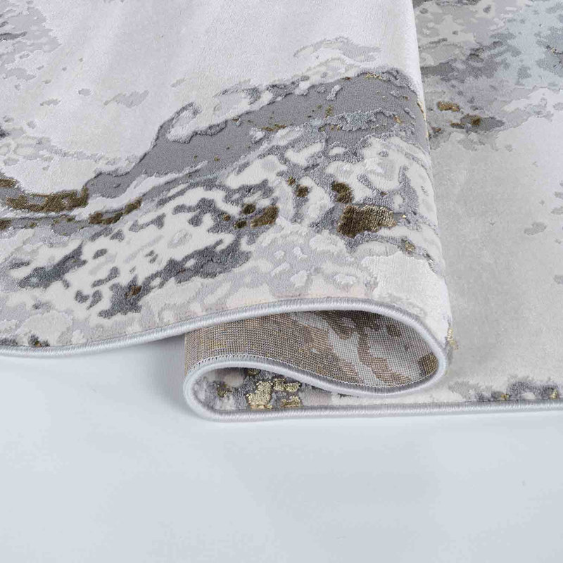 Kulas Abstract Power Loom Gold Area Rug, Rectangle 120 x 170cm