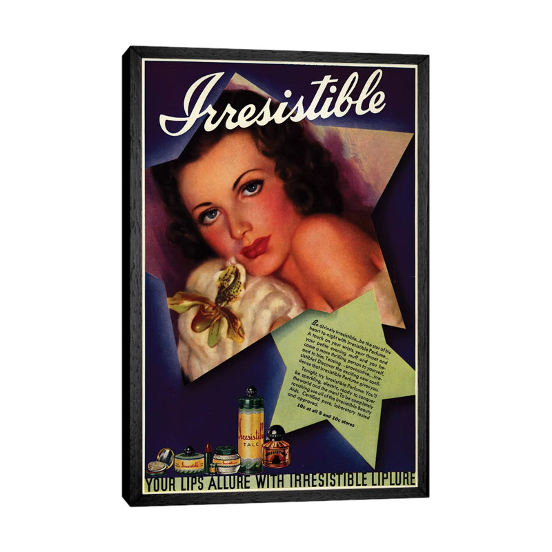 1930s Irresistible Perfume Magazine Advert 1 Piece Wall Art on Canvas, 66.04 cm H x 45.72 cm W, Black Framed