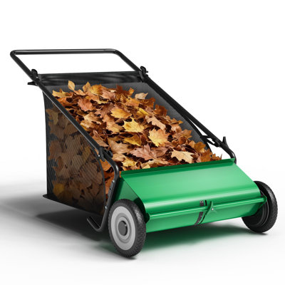 21-Inch Push Lawn Sweeper with 3.5 Cu. Ft. Hopper, Adjustable Height Manual Yard Sweeper with 4 Brushes for Leaves & Debris, Green