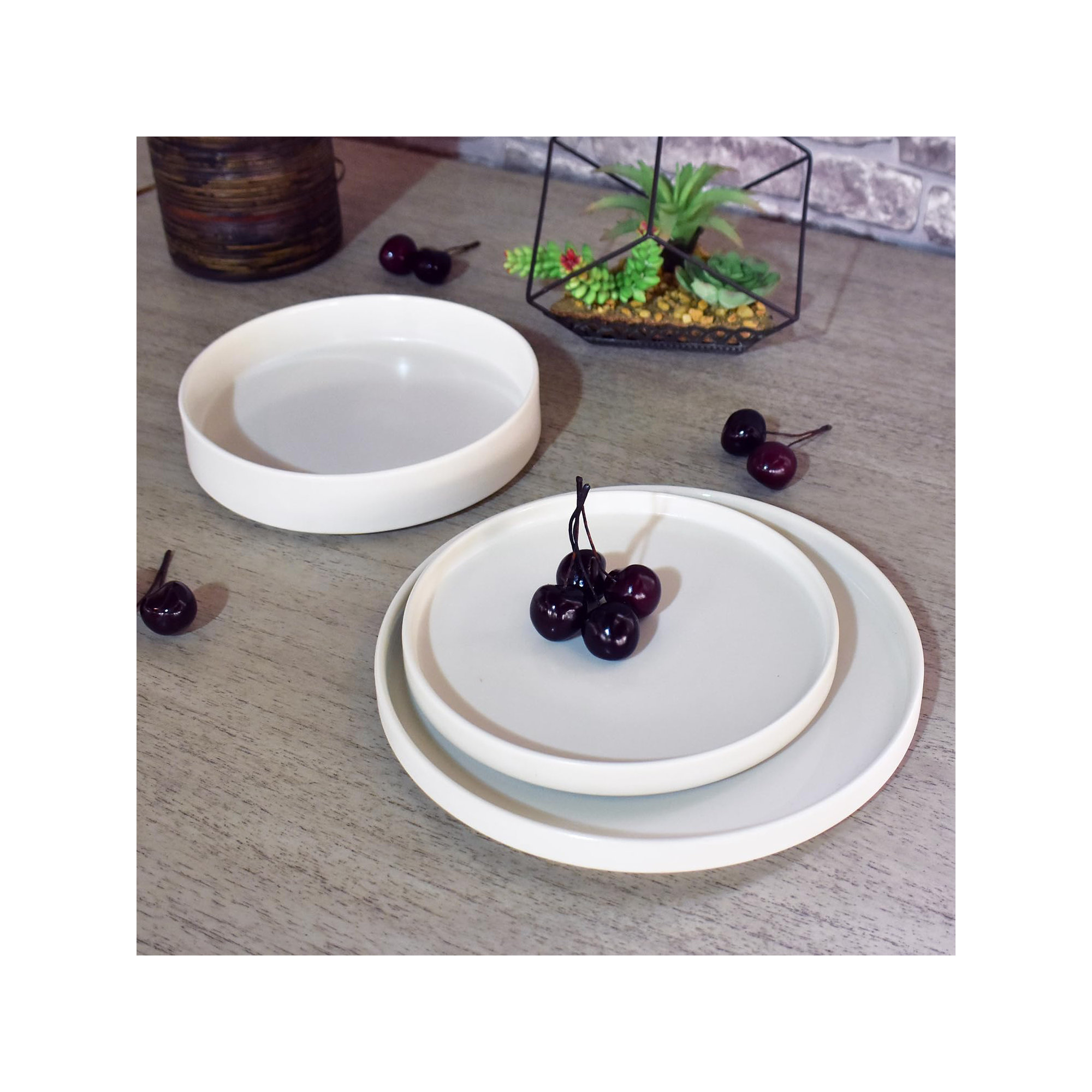 222 Fifth Kaden 12-Piece Modern Dinnerware Set - Service For 4, Plate & Bowl Set, White