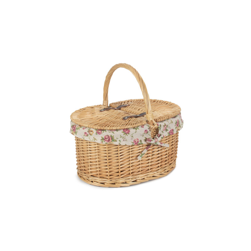 Wicker Buff Oval Picnic Basket with Lining