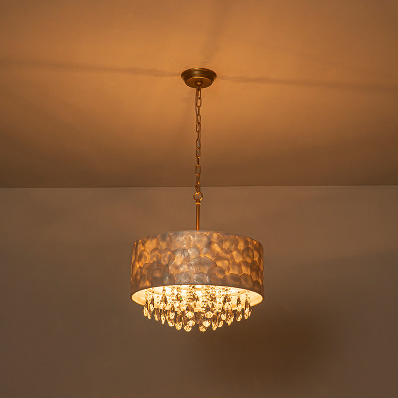 Lustre cylindrique en cristal 4 lumières style bord de mer Capiz