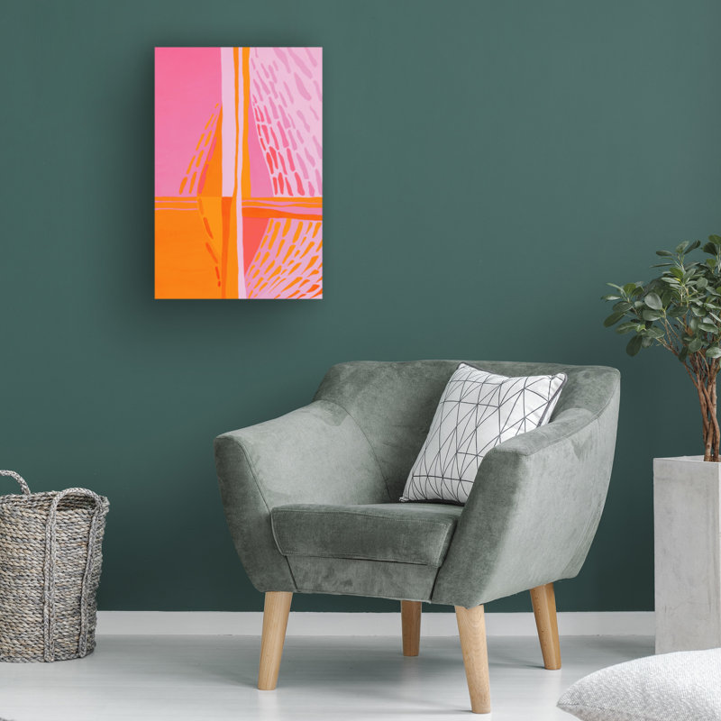 Art abstrait sur toile rose, orange Incado, H 19 po x l 12 po
