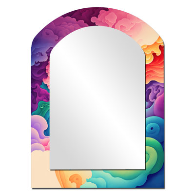 Multicolor Swirly Clouds II - Pink Modern Arch Wall Mirror