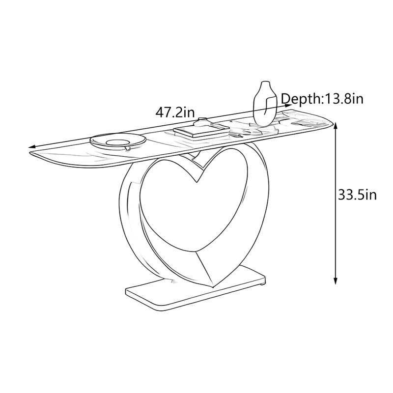 Table de hall d'entrée moderne et luxueuse, H 33,5 po x l 47,2 po x P 13,8 po