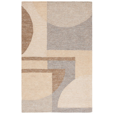 AnyelaHand Tufted Jute Wool Cotton Abstract Rug in Natural/Grey