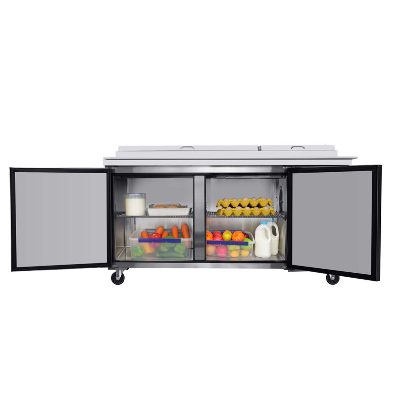 Réfrigérateur de table de préparation pour pizza Fennel 67 pouces en acier inoxydable 20,3 pieds cubes avec planche à découper chambre froide et tablettes réglables