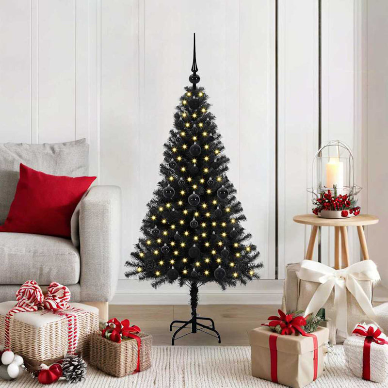 Christmas Tree with 150 LEDs with Stand PVC, Black, 3.94' H
