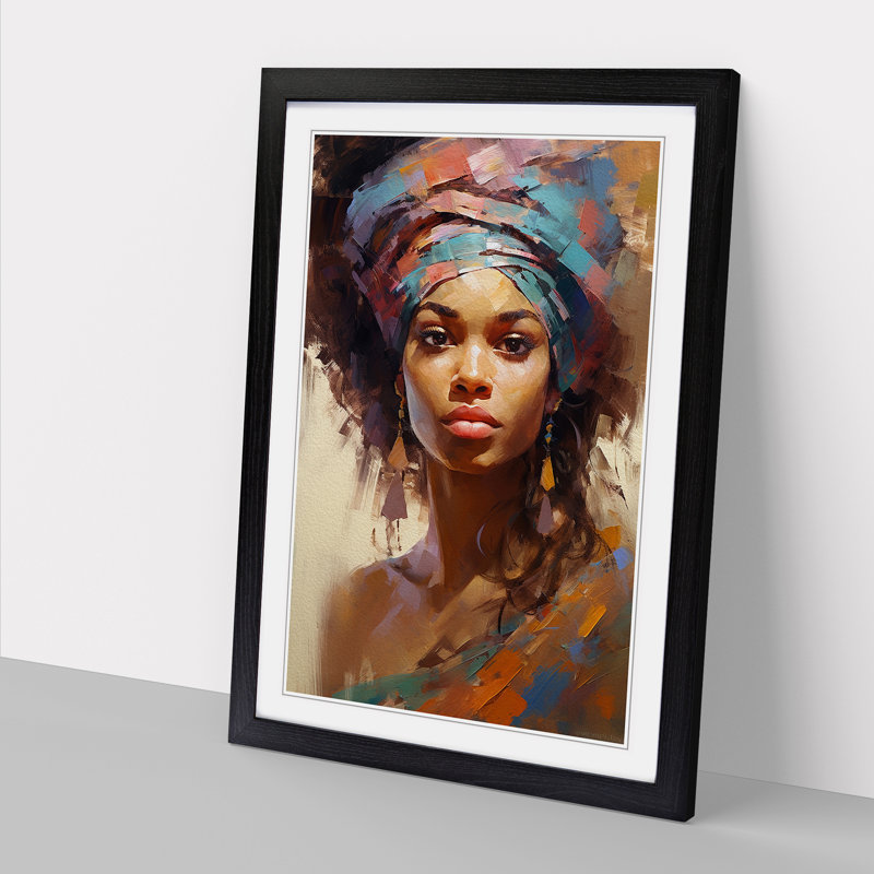 XYZ-FRM-V1223-1774 African Woman Impressionism - Single Picture Frame Print on Wood, Black , 46cm H x 34cm W x 2cm D