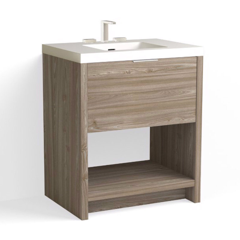 Vista 30" W Freestanding Single Bathroom Vanity, White Gloss, Single-Hole, White Nanomatte/Matte Black
