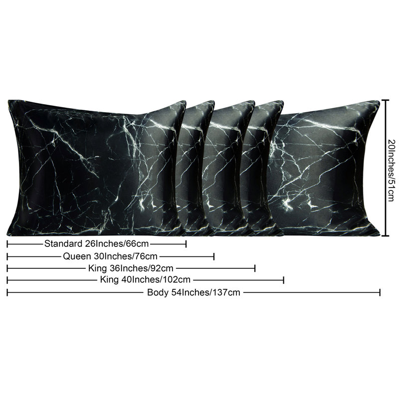 2 Pack Satin Marble Print Pillowcases, King Pillow Case with 2 Pillowcases, Black Marbling