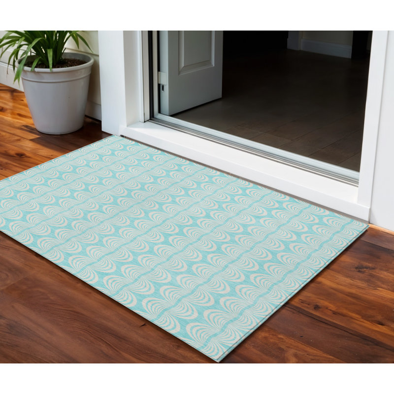 Tapis intérieur lavable extérieur 3 pi x 5 pi Aqua Ogee