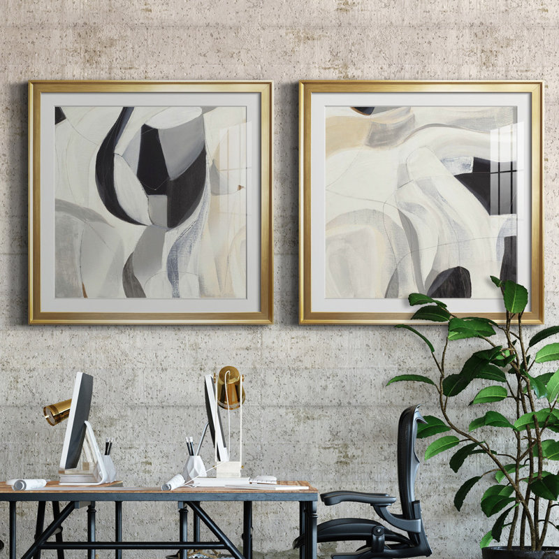 La recherche - ensemble de 2 reproductions d'art sur toile, H 26,5 po x l 53 po x P 1,5 po, Encadrement doré, Blanc