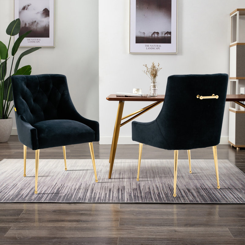Arbri Velvet Side Chair, Black Velvet