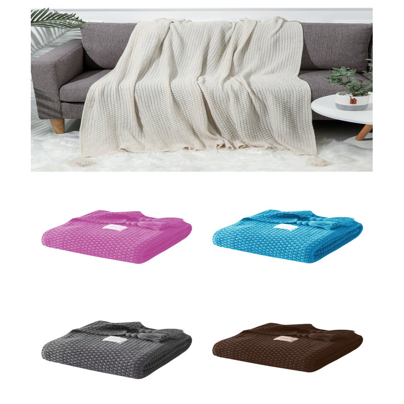 Jeté en tricot texturé Tassled, Bleu