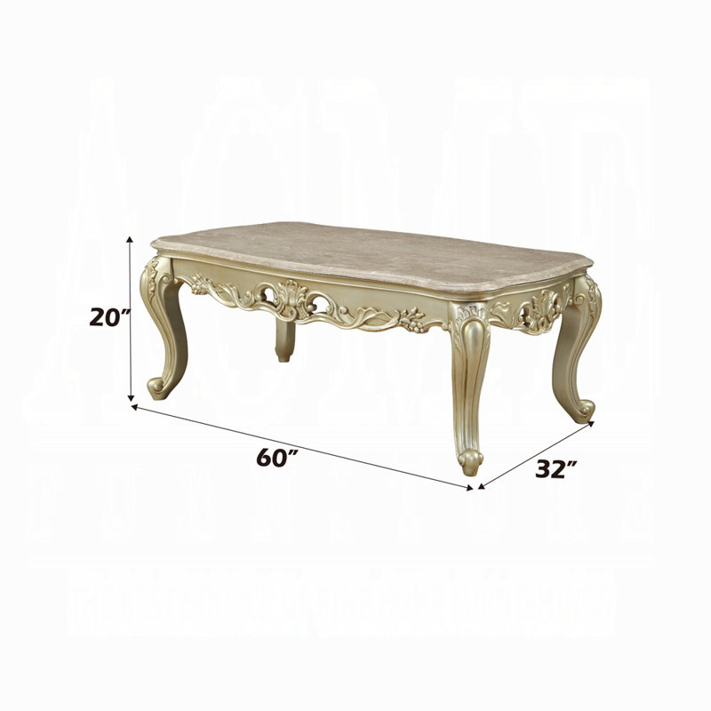 Table basse Gorsedd, plateau en marbre et finition ivoire doré