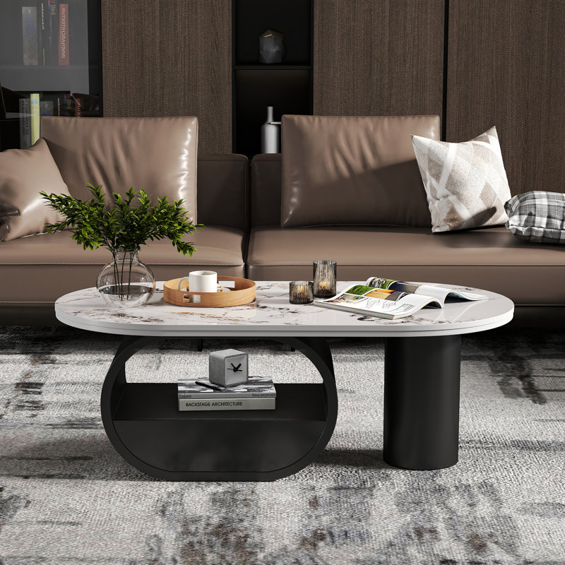 Solid Coffee Table with Storage, White/Black