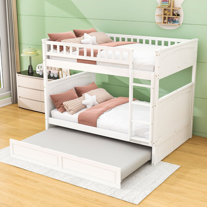 Lit double superposé au dessus d'un lit double avec gigogne simple, Blanc