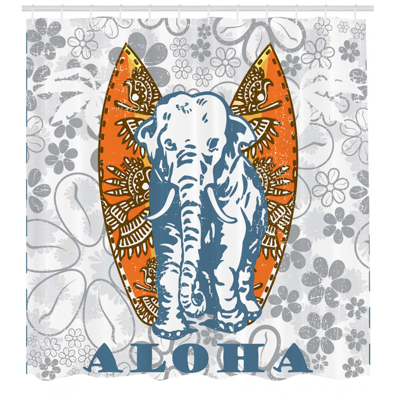 Ensemble de rideau de douche éléphant + crochets, H 69 po x l 105 po