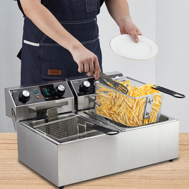 Electric Deep Fryer, 6L Tank Stainless Steel Deep Fryer With Frying Basket & Lid, Temperature Control, Countertop Single Tank Fryers for Home Kitchen