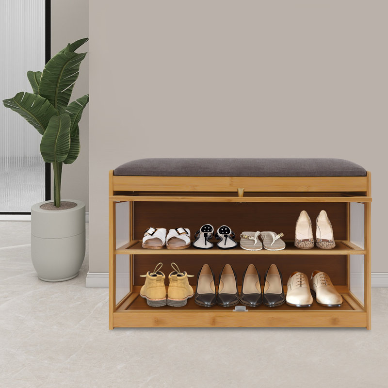 3-Tier 6 Pairs Shoe Storage Bench With Door