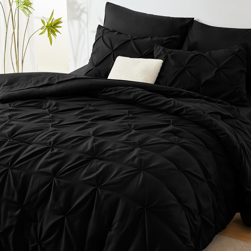 Queen Black Microfiber Down Alternative Bed in a Bag Set