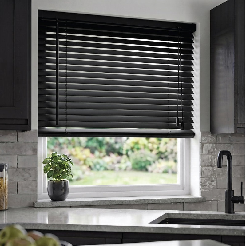 Premium PVC & Aluminum Venetian Window Blinds, Easy Fit with Light Control & Privacy, Black, 213 cm L x 120 cm W