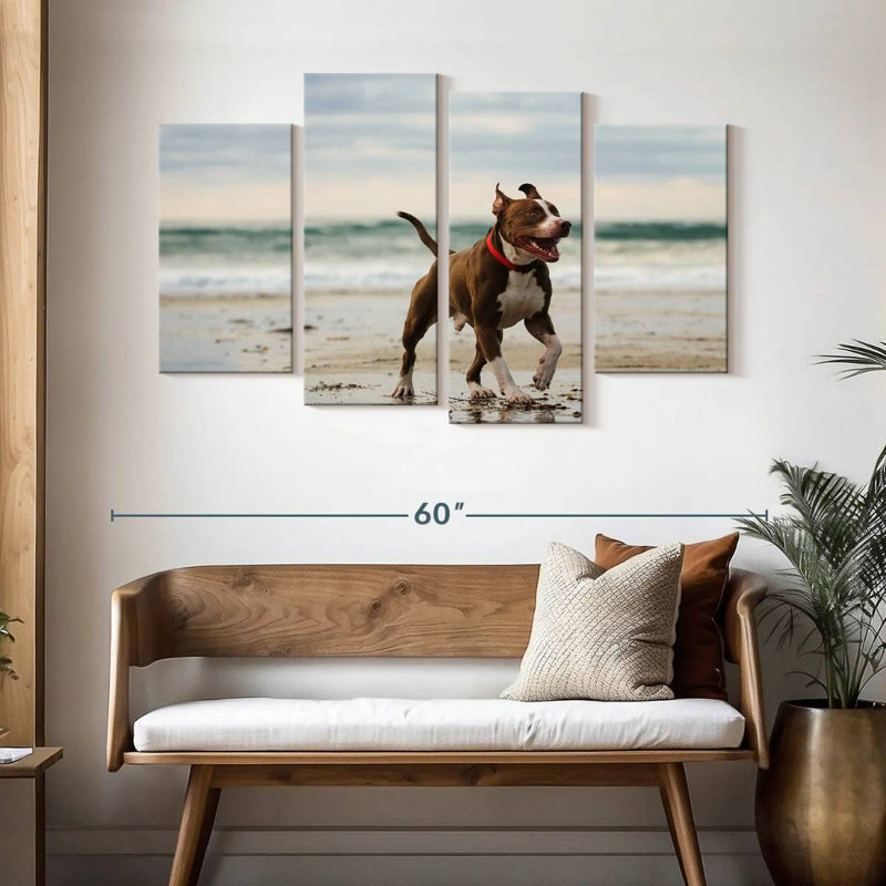Pit Bull On Beach, 32" H x 52" W