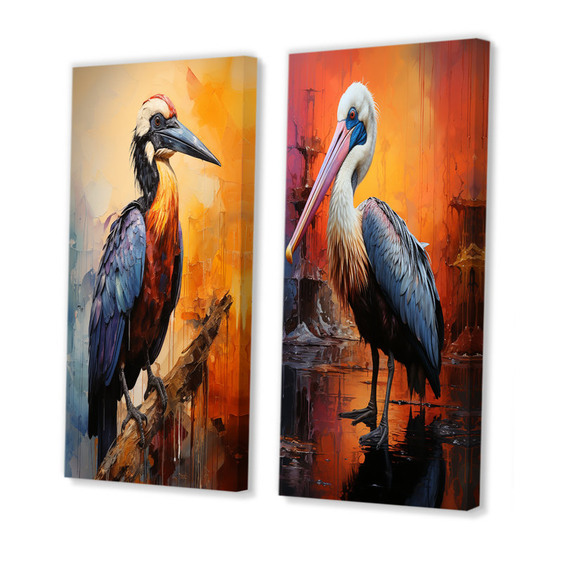 Coucher de soleil coucher de soleil Pelican Harmony IV - ensemble de 2 reproductions d'art mural pélican, H 28 po x l 25 po