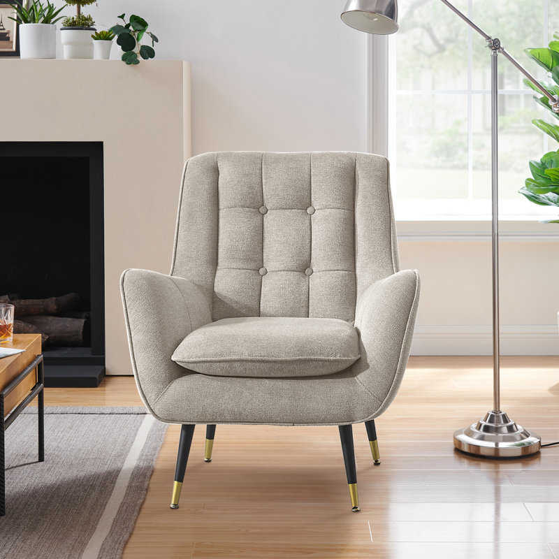 Brianne 30.31'' W Tufted Upholstered Accent Armchair, Beige Linen Blend