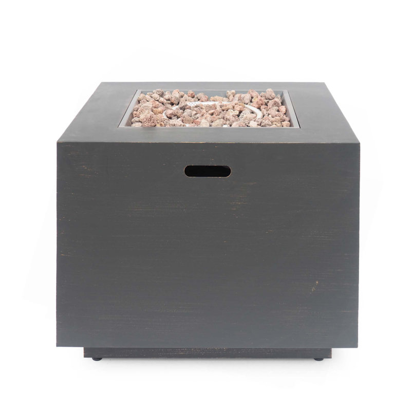 Outdoor Patio Propane Fire Pit 24'' H Square Iron Gas-Burning Fire Pit - 50,000 BTU,Tank In Side, Brown/Brushed Gold