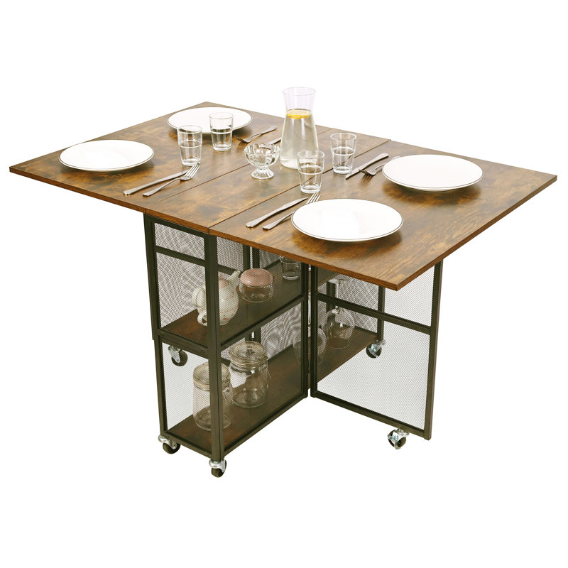 Table pliante de 47,24 po avec 2 tablettes de rangement pliantes et transformables