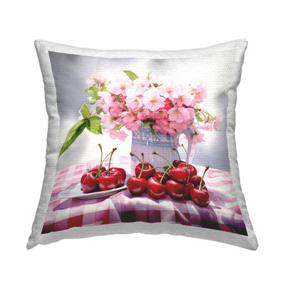 Spring Cherries & Bouquet Outdoor Printed Pillow by RB